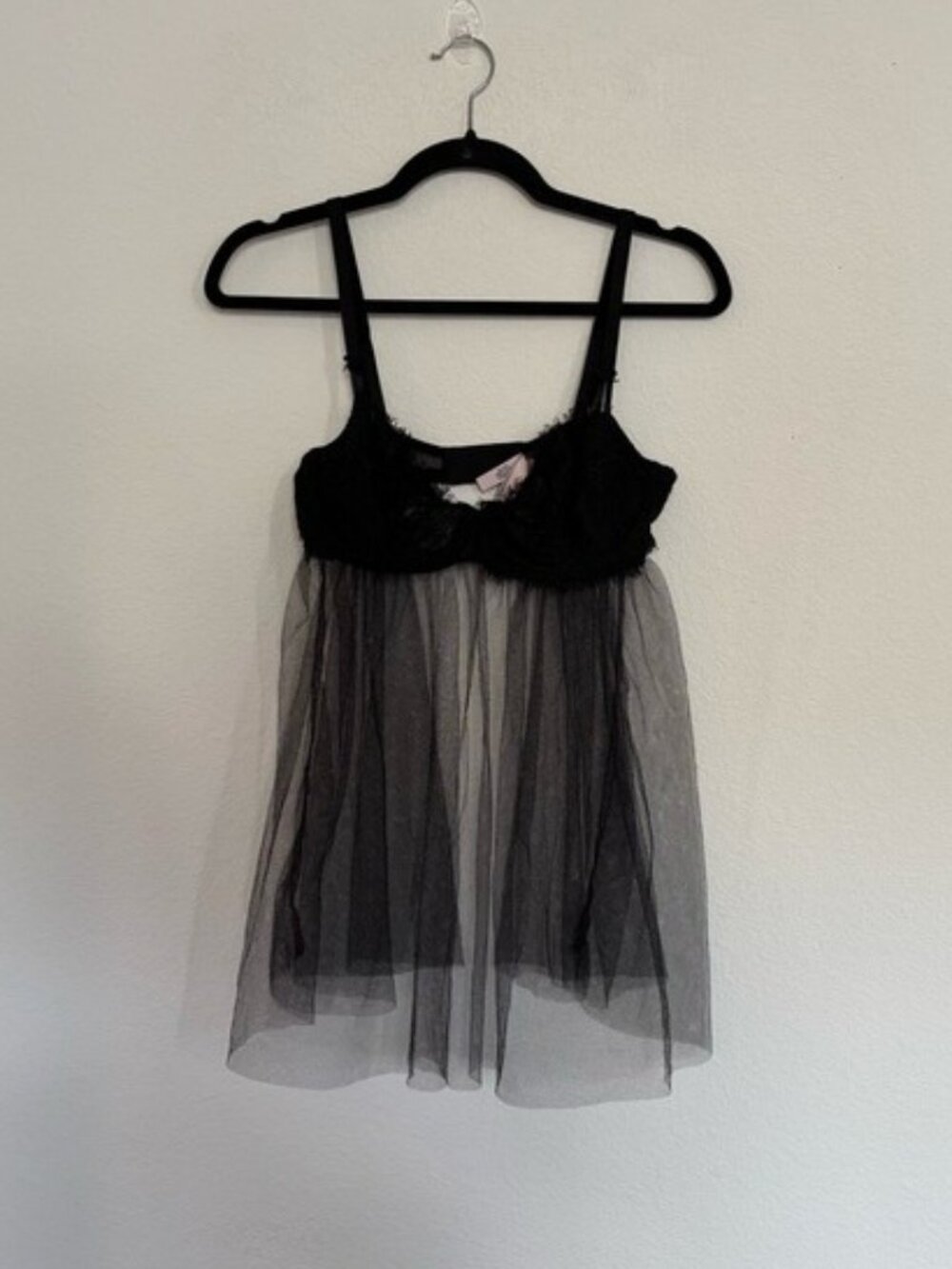 Victoria's Secret Babydoll Lingerie Lace Mesh Bra Black NWT